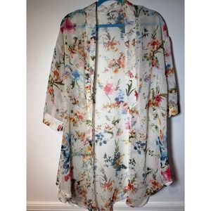 Fashion Classic Floral Kimono Cardigan Sheer White Multi XL